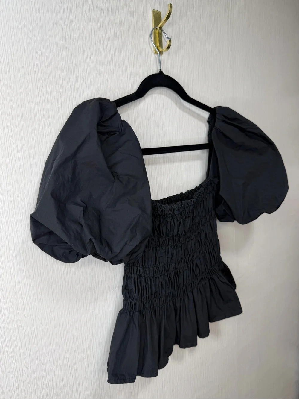 ASTR The Label Black Puff Sleeve Smocked Blouse Edwardian Cottagecore Revolve XS
